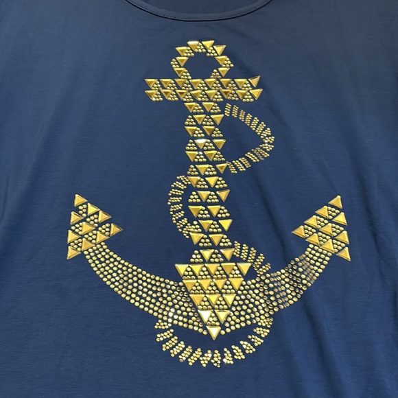 NWOT Gardy womens size medium royal blue top with jeweled anchor retail $88 - Picture 3 of 5